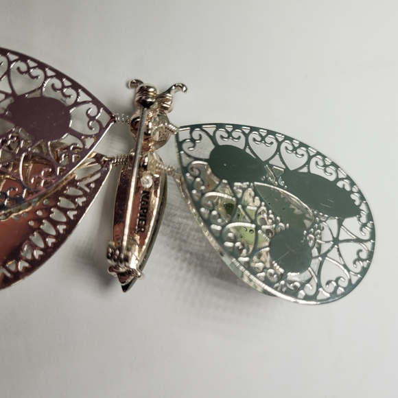 Napier Silver tone Butterfly Dragonfly Articulated Wings Insect Stones Pin 3" - Picture 4 of 6